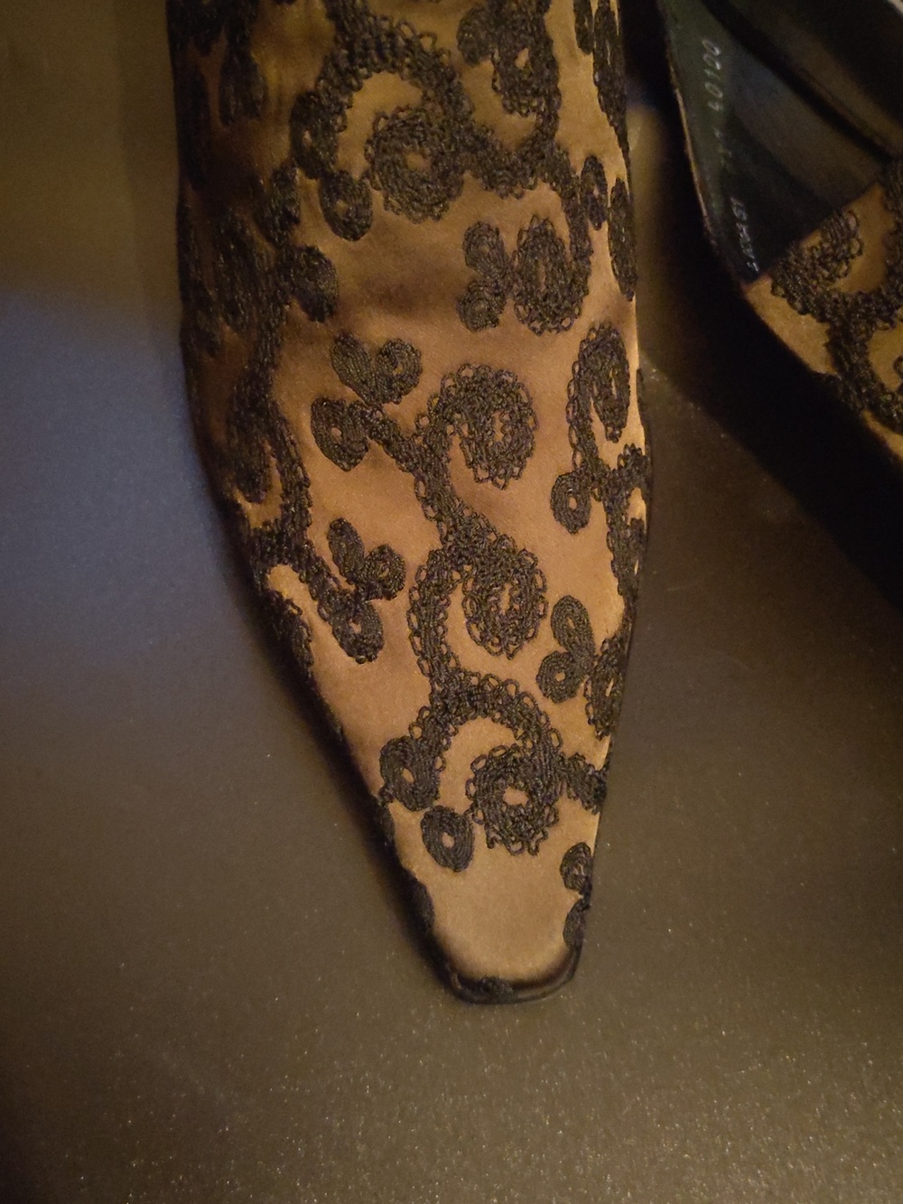 Donald J. Pliner Black Embroidered Gold Slip-On Mules - Picture 3 of 4